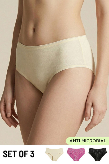 Buy Zivame Low Rise Full Coverage Hipster Panty  (Pack of 3) - Multicolor